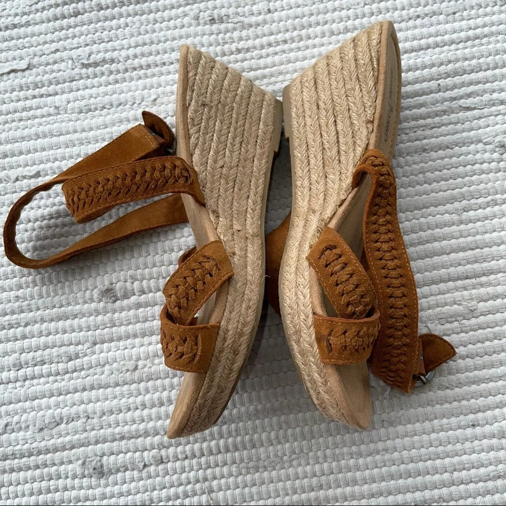 Minnetonka Leather Wedge Sandals Brown Boho Ankle Strap Sz 10